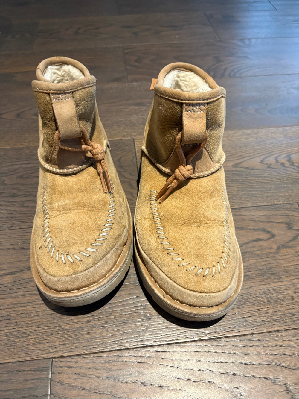 UGG Kids Tan Suede Moccasin-Style Shearling Boots